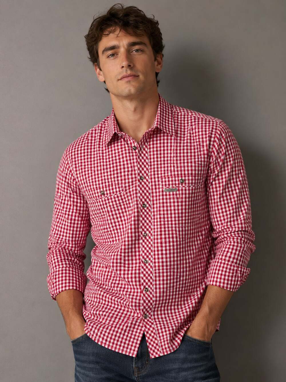 Spieth & Wensky Slim Line Red Gingham Button Down Shirt Size 41/42 L
Z37JC